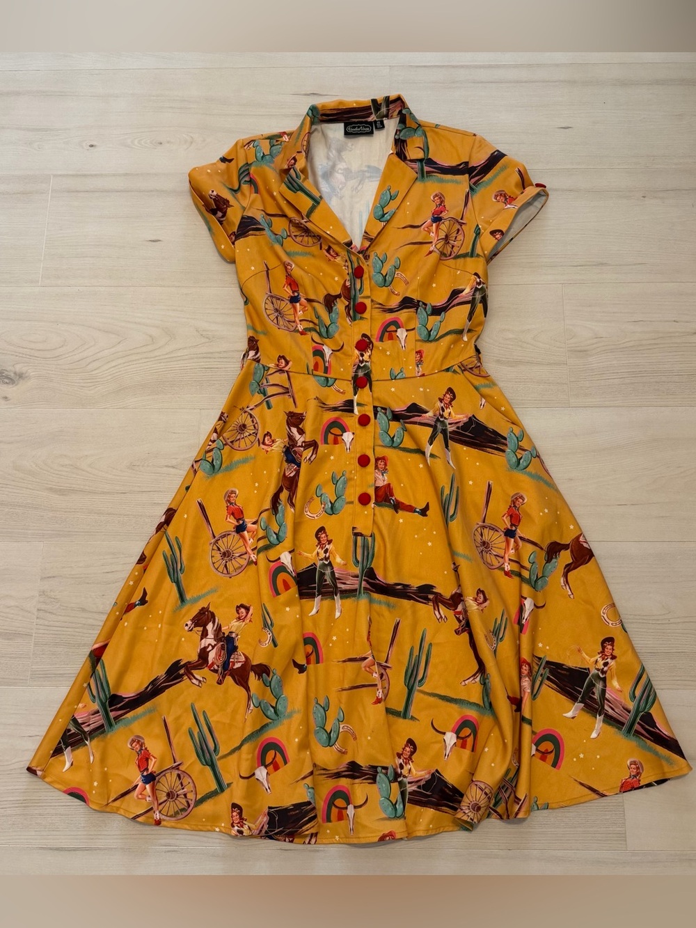 Voodoo Vixen Mustard Yellow Western Fit & Flare Dress XS